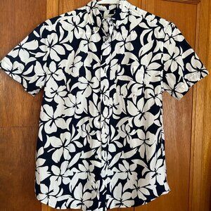 Boys Navy Floral Button Down